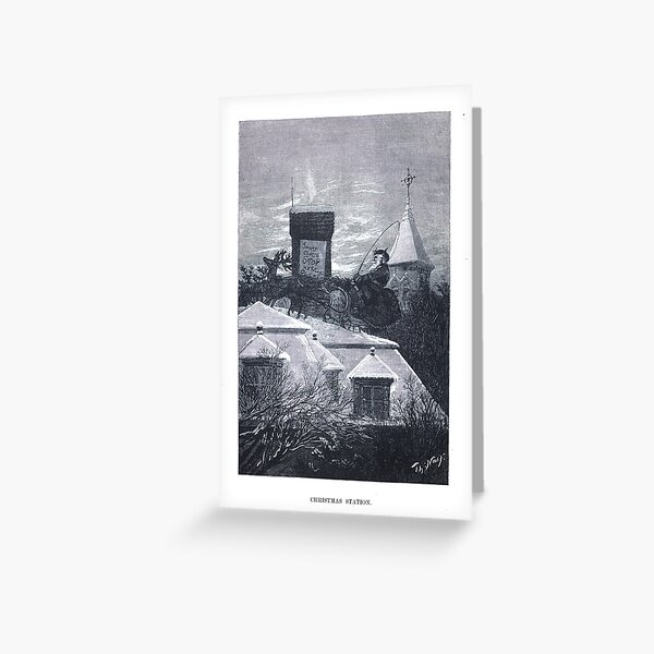 Vintage Christmas Etching "Christmas Station" by Thomas Nast Greeting Card
