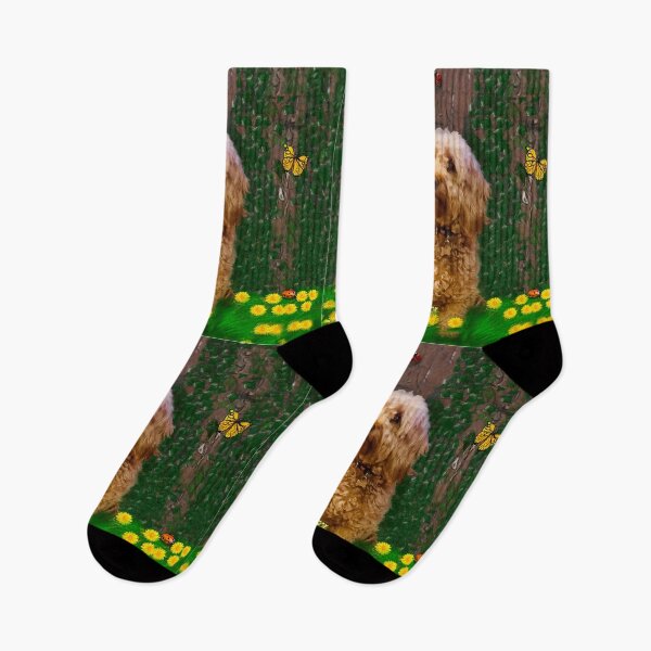 Item preview, Cavapoo Cavoodle puppy dog among dandelions - cute cavalier King Charles spaniel designed and sold by Artonmytee.