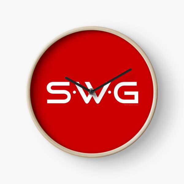"SWG" (Single White Glove) white logo. Clock