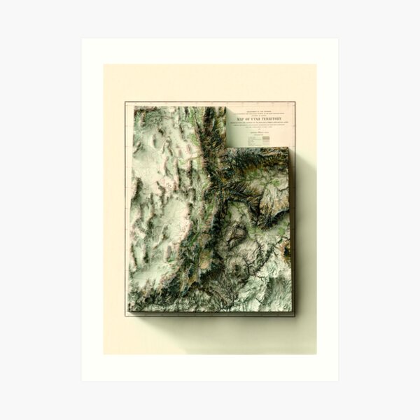 1878 Utah Relief Map digitally-rendered Art Print