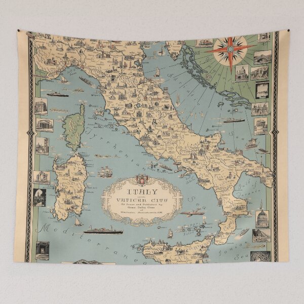 Item preview, 1935 Vintage Map of Italy and Vatican City designed and sold by Gin  Neko.
