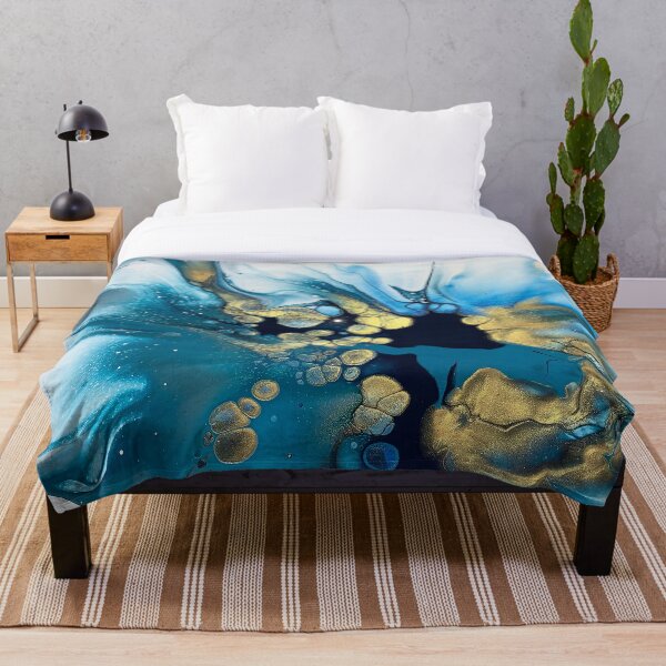 Item preview, Beautiful Blues and 24K Gold Abstract Fluid Art Painting designed and sold by CrystalCoast.