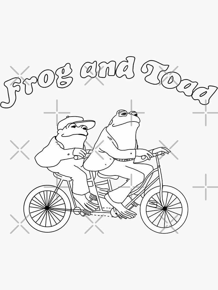 "FROG AND TOAD RIDING A BIKE B/W" Sticker by krh327 Redbubble