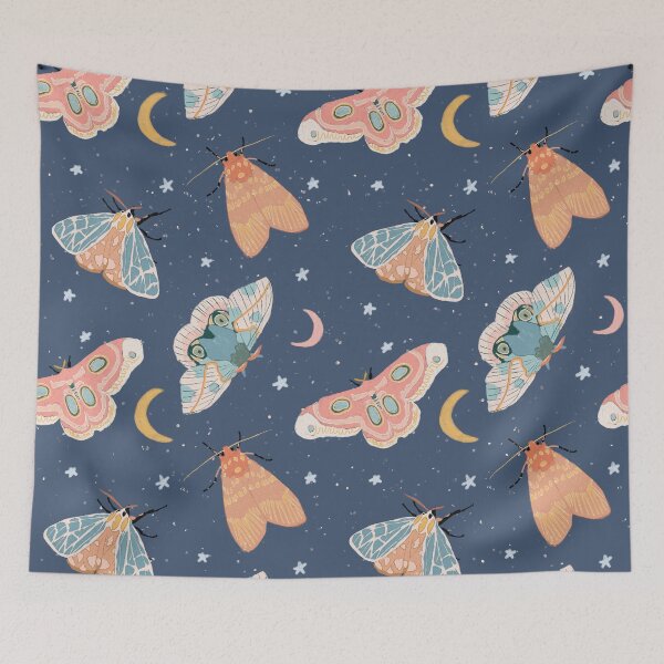 Item preview, Moth & Moons Pattern - Midnight Blue designed and sold by hellocando.