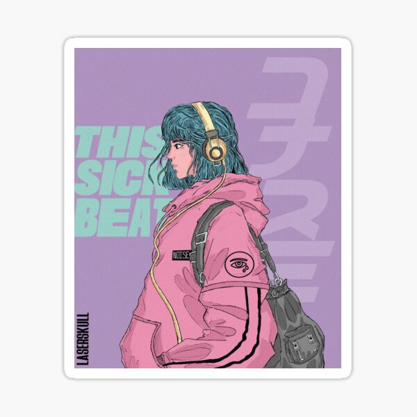 this sick beat ( anime girl listening music) Sticker