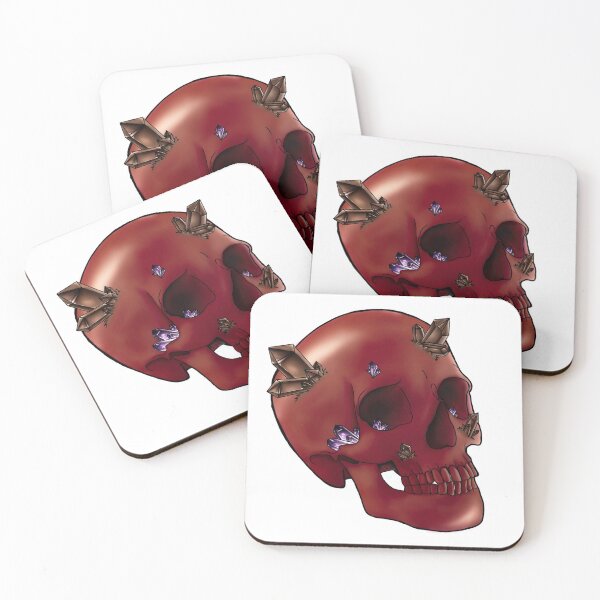 Item preview, red human skull with crystals amethyst smoky quartz little shop of oddities designed and sold by Little Shop  of Oddities.