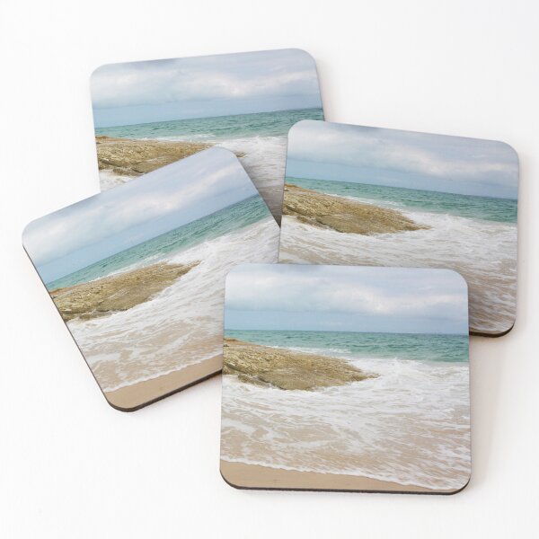 Item preview, Straddie, Stradbroke Island rocks and sandy beach with clouds approaching designed and sold by Ransyn Art.