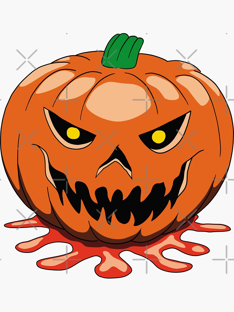 Pumpkin face scary smile orange red Halloween Digital Art by