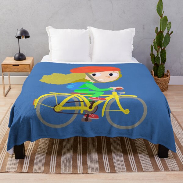 Item preview, girl on a yellow bicycle with a backpack on her back designed and sold by duxpavlic.