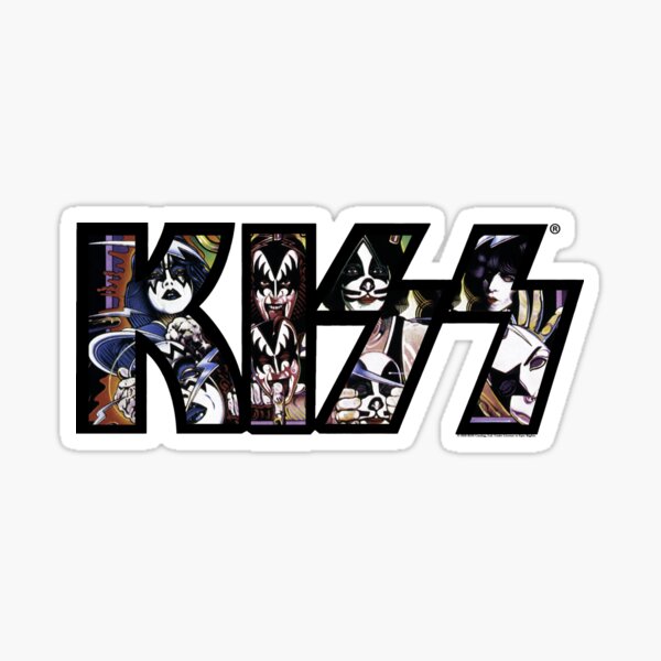 Unmasked Retro Comic Book Kiss Band Logo Graphic Sticker