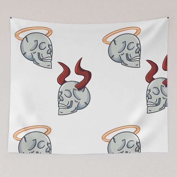 Item preview, devil and angel skull designed and sold by Monika Scheer.