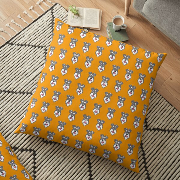 Salt & Pepper schnauzer pattern on orange background Floor Pillow