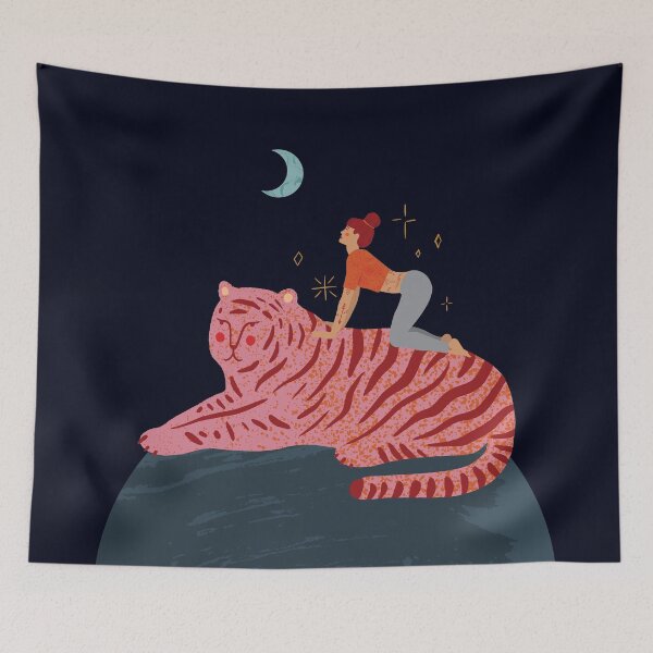 Item preview, Pink Tiger & Yoga Girl with Tattoo designed and sold by Sadhana Design Studio.