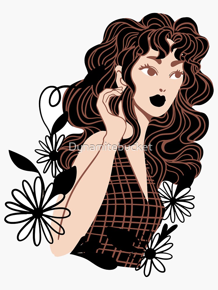 "Curl head women with bangs" Sticker for Sale by Dynamitebucket Redbubble