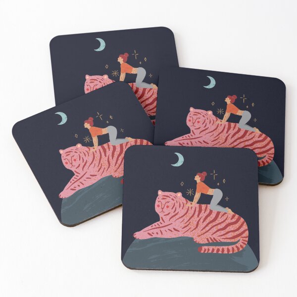 Artikelvorschau, Pink Tiger & Yoga Girl mit Tätowierung entworfen und verkauft von Sadhana Design Studio.