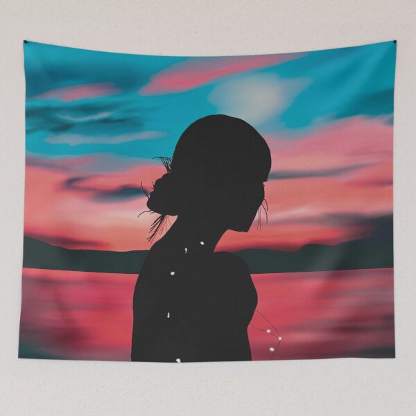 Item preview, Ocean Sunset Landscape with Female Silhouette  designed and sold by ToriaScarlett.