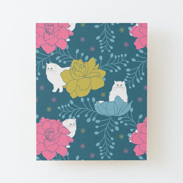Persian Cat and Colorful Flowers Wood Mounted Print