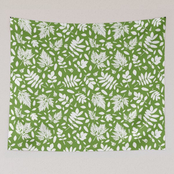 Item preview, Monochrome leaves 16. Wild herbs seamless pattern white on green. Autumn leaf fall. Wild life designed and sold by Yulia Chepurova.