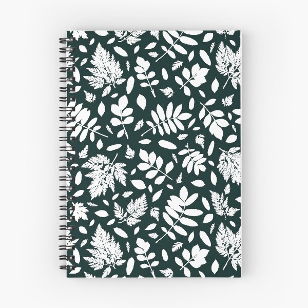 Item preview, Monochrome leaves 17. Wild herbs seamless pattern white on very dark blue green. Autumn leaf fall. Wild life designed and sold by Yulia Chepurova.