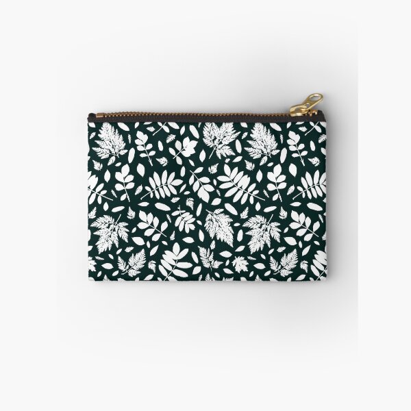 Item preview, Monochrome leaves 17. Wild herbs seamless pattern white on very dark blue green. Autumn leaf fall. Wild life designed and sold by Yulia Chepurova.