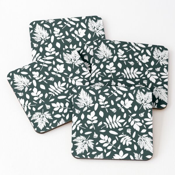 Item preview, Monochrome leaves 17. Wild herbs seamless pattern white on very dark blue green. Autumn leaf fall. Wild life designed and sold by Yulia Chepurova.