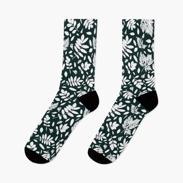Item preview, Monochrome leaves 17. Wild herbs seamless pattern white on very dark blue green. Autumn leaf fall. Wild life designed and sold by Yulia Chepurova.