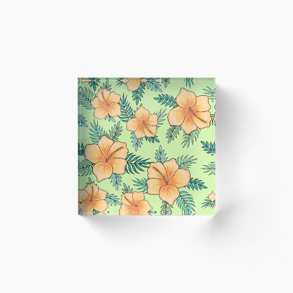 Item preview, Orange hibiscuses with palm tree leaves designed and sold by Katine-Art.