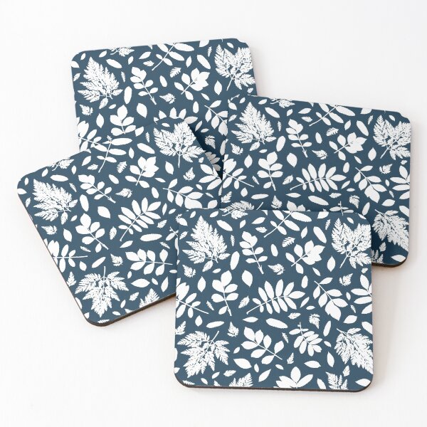 Item preview, Monochrome leaves 18. Wild herbs seamless pattern white on dark blue. Autumn leaf fall. Wild life designed and sold by Yulia Chepurova.