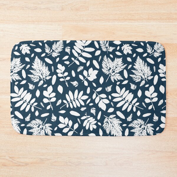 Item preview, Monochrome leaves 18. Wild herbs seamless pattern white on dark blue. Autumn leaf fall. Wild life designed and sold by Yulia Chepurova.