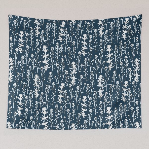 Item preview, White frost. Nordic night. Wild herbs seamless pattern. White herbal silhouette on dark blue. Stay wild. Wild life designed and sold by Yulia Chepurova.