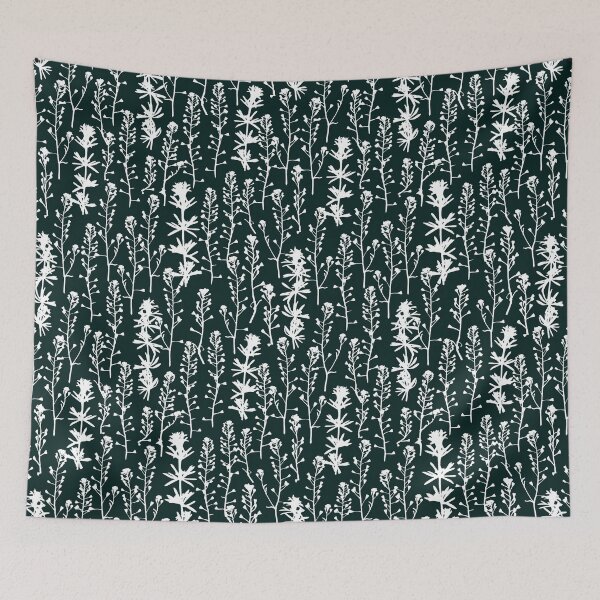 Item preview, Nordic night frost. Wild herbs seamless pattern. White herbal silhouette on dark blue. Stay wild. Wild life designed and sold by Yulia Chepurova.