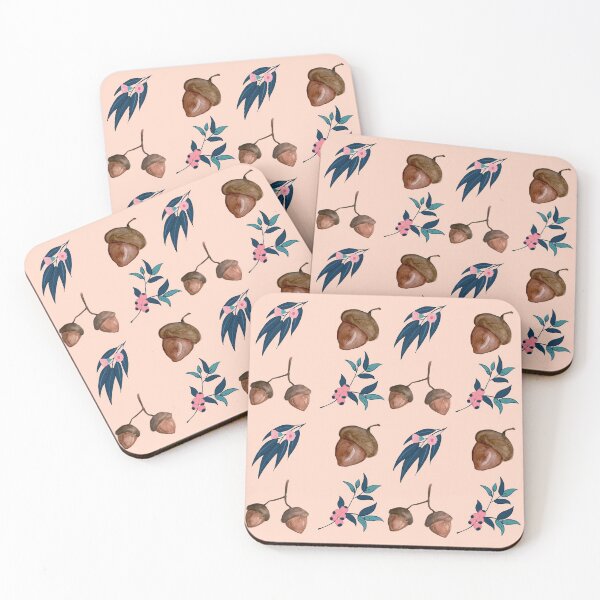 Item preview, Australian wattle gum tree gum nut print. Modern, pretty pink and blue design. Nature loving designed and sold by HaychGee.