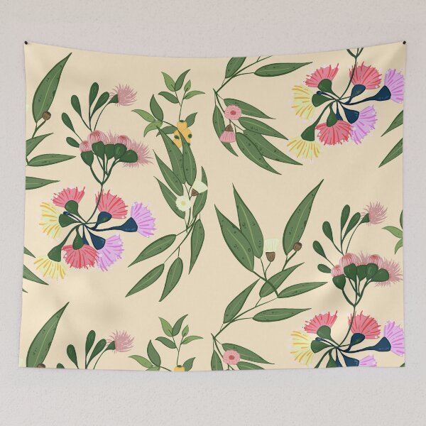 Item preview, Australian wattle gum tree gum nut print. Modern, pretty pink  and green design. Nature loving earthy print.  designed and sold by HaychGee.