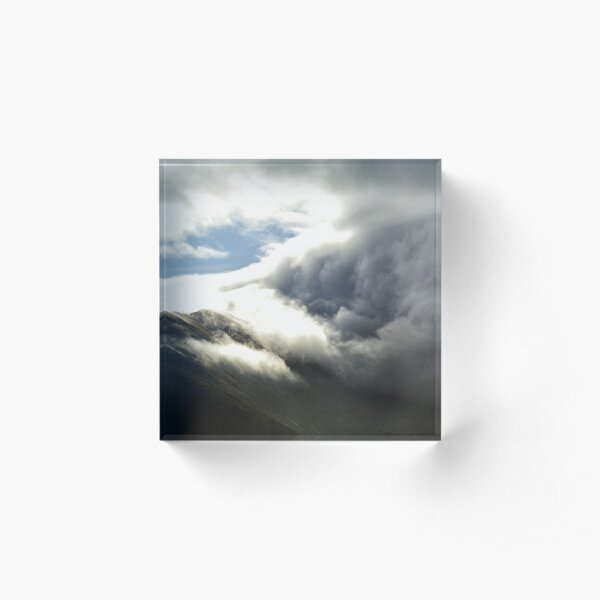 Clouds rolling over the summit of Ben Nevis Acrylic Block