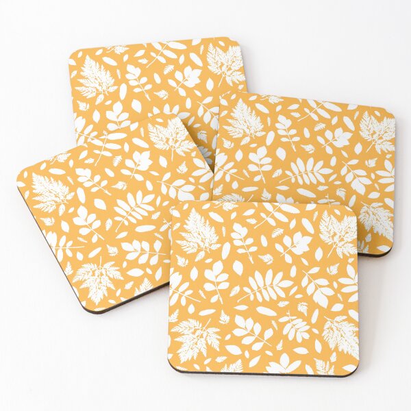 Item preview, Monochrome autumn leaves 19. Wild herbs seamless pattern white on yellow. Autumn leaf fall. Wild life designed and sold by Yulia Chepurova.