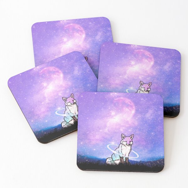 Aperçu de l'œuvre Renard Fantasy Galaxy Rose Constellation Lune Pastel Paysage Watercolor créée et vendue par Jolly-Yosei.