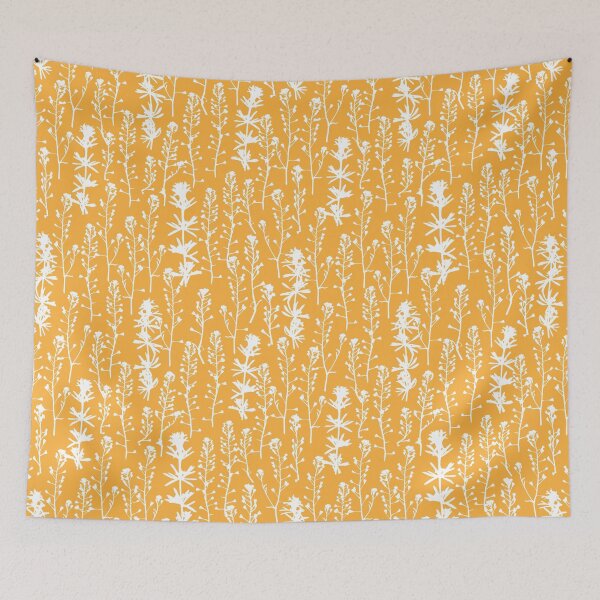 Item preview, White frost. Wild herbs seamless pattern. White herbal silhouette on yellow. Stay wild. Wild life designed and sold by Yulia Chepurova.