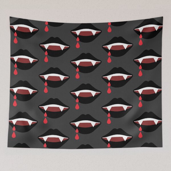 Item preview, Black lips vampire fangs with blood drips designed and sold by MeliCollective.