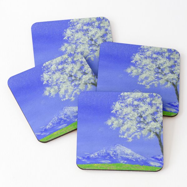 Item preview, White Sakura Tree Flower Mountain Scenery Painting Design designed and sold by RedCreatives.