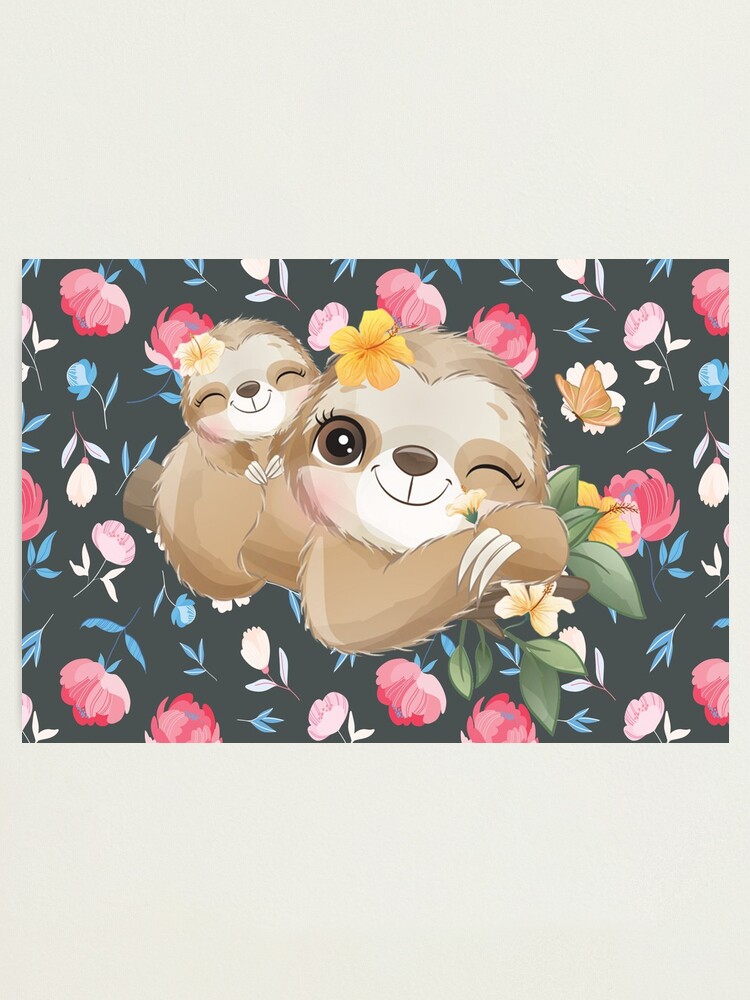 "Sloth Lovers Gifts - Cute Sloth Floral " Photographic Print for Sale