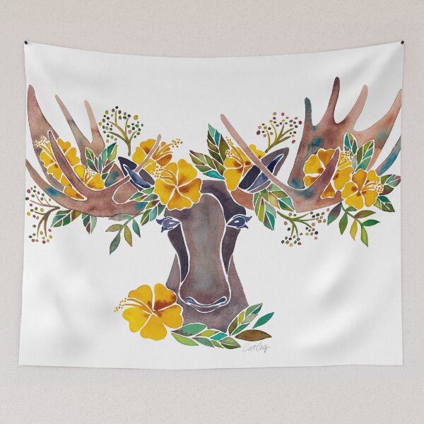 Item preview, Floral Moose – Yellow designed and sold by Cat Coquillette.