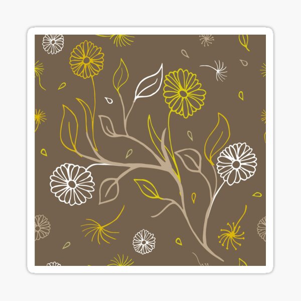 Chamomile and lion's mouth brown background Sticker