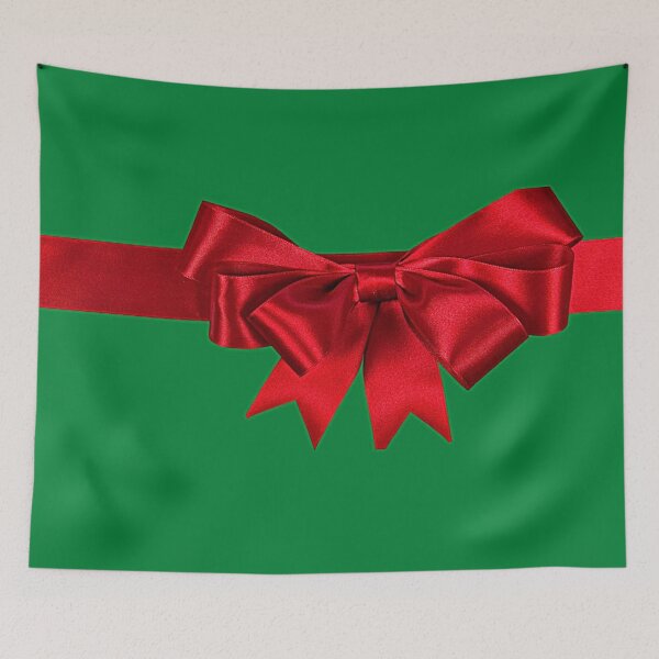 Item preview, Bright Red Bow With Green Background Holiday Cheer designed and sold by Mary Riley.