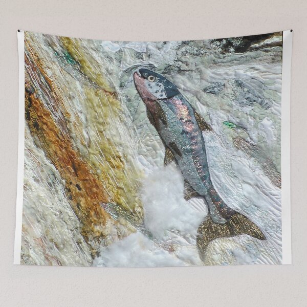 Item preview, Salmon leaping up waterfall designed and sold by NisaKiley.