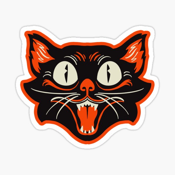 Retro Vintage Halloween Black Cat Happy Face Sticker