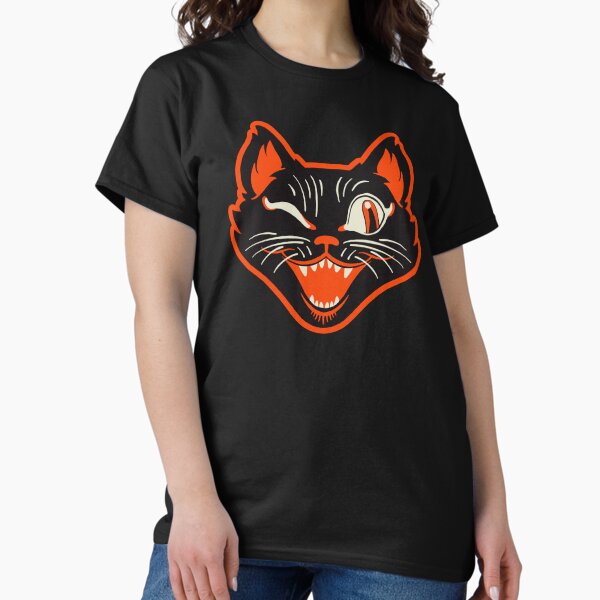 Vista previa del artículo con la obra «Gato negro de Halloween retro vintage con cara guiñando el ojo», diseñado y vendido por ctkrstudio.