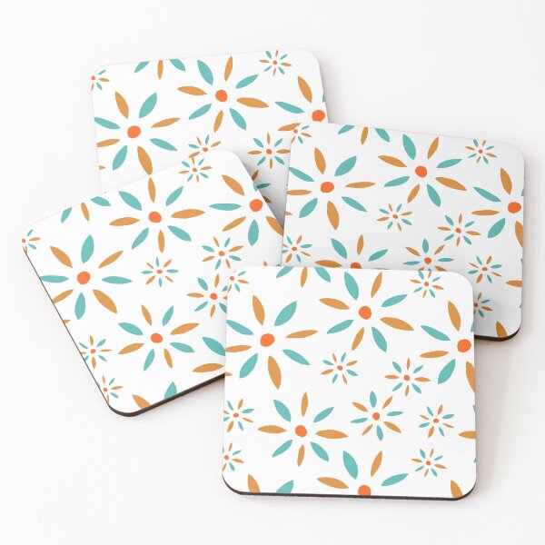 Item preview, Turquoise Blue And Orange Abstract Retro Flower Pattern designed and sold by Orchard Berry.