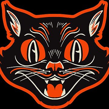 Artwork thumbnail, Retro Vintage Halloween Angry Black Cat Growling Face by ctkrstudio