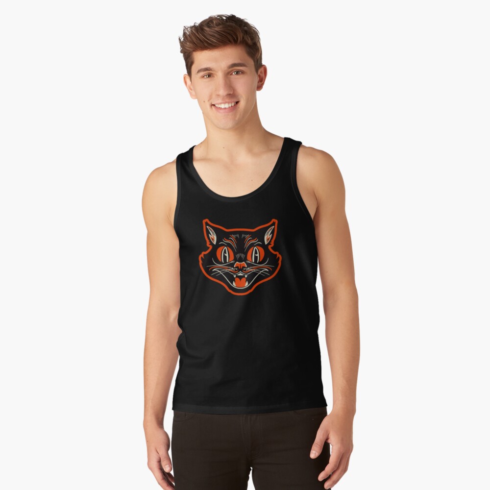Retro Vintage Halloween Angry Black Cat Growling Face Tank Top