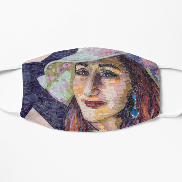 Mosaic portrait of a young woman with a sunhat on Flat Mask